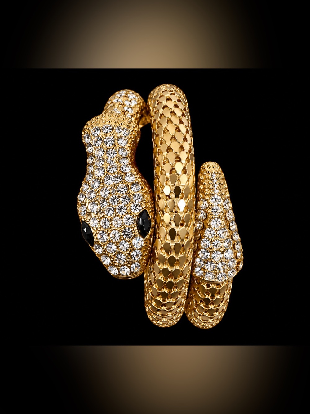 Gold Snake Wrap Bracelet with Clear Crystals